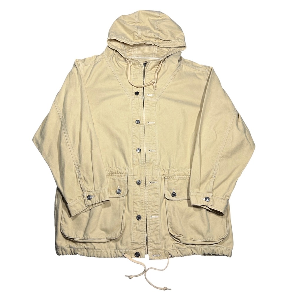 Vintage Chaps Ralph Lauren Tan Cotton Canvas Hooded Field Jacket Mens Large Logo
